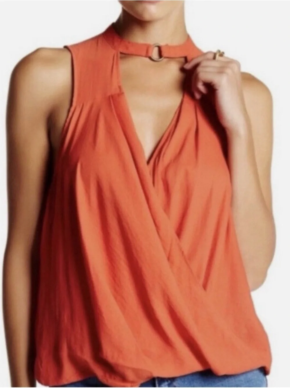 Free People Oh So Fine Choker Faux Wrap Sleeveless Top // Orange // XS